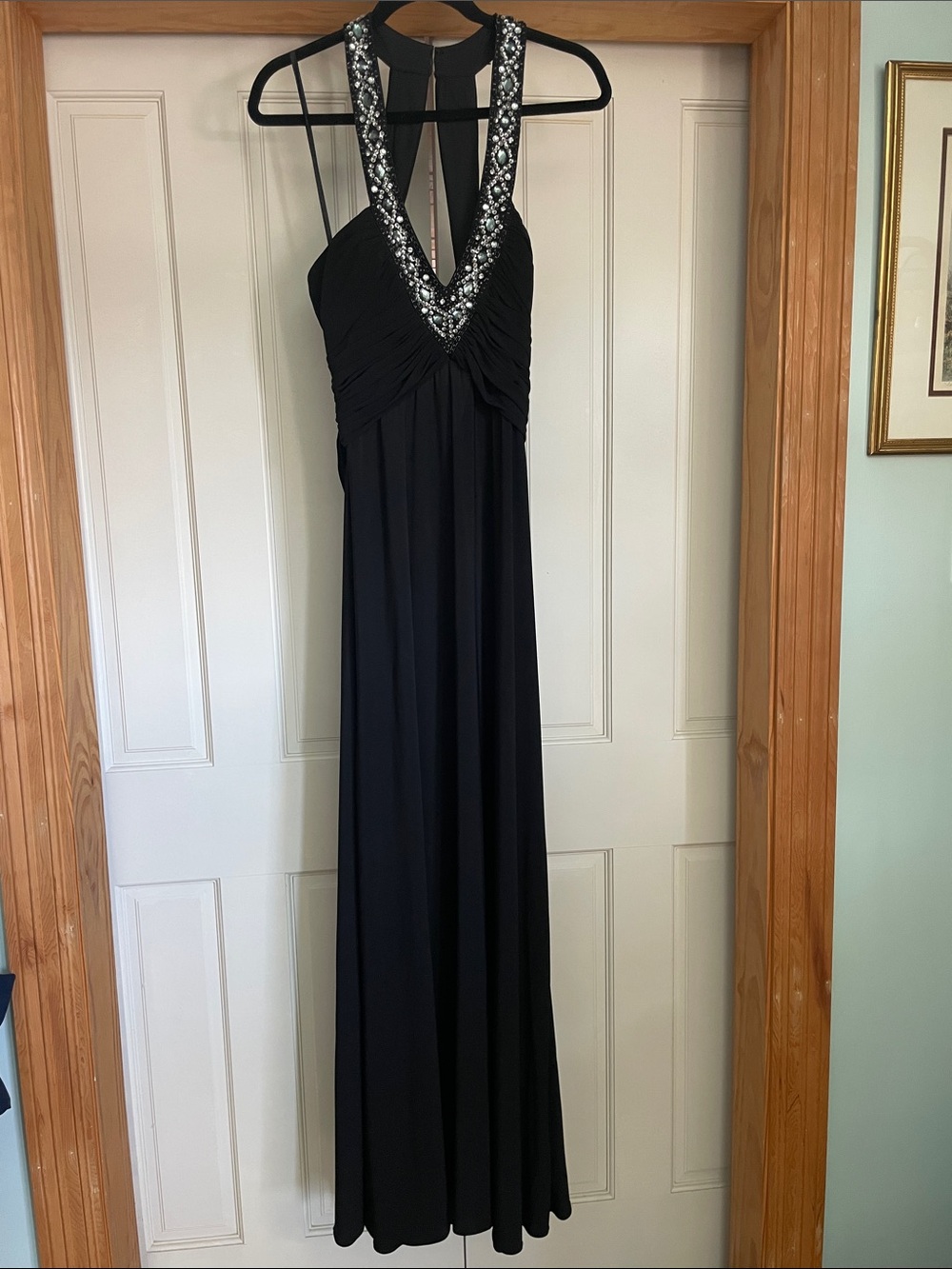 Night Way Collections Black Beaded Halter Maxi Gown